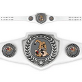 CHAMPIONSHIP AWARD BELT ANTIQUE SILVER w WHITE LEATHER